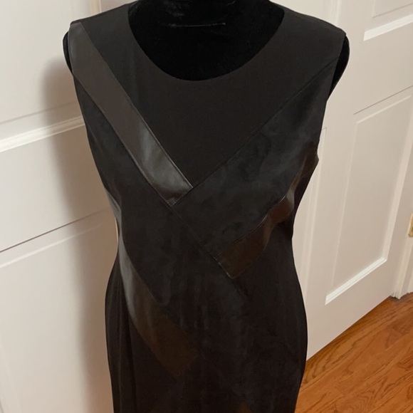 Calvin Klein Black Faux Leather Suede Lined Sheath Dress NWT - Picture 5 of 13